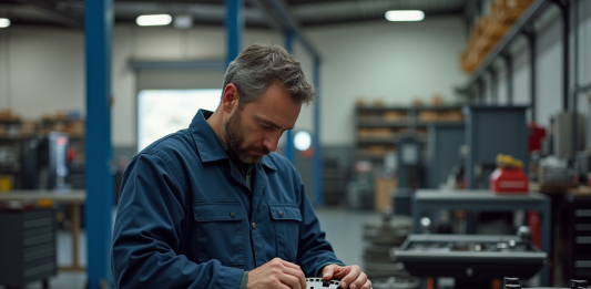 Comment estimer le prix d’un volant moteur bi masse : facteurs à considérer Mécanicien homme examinant un volant moteur dans l'atelier