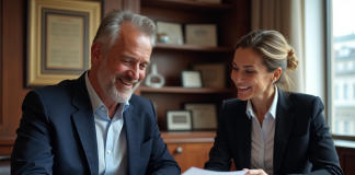 Frais de notaire vendeur : quel montant prévoir lors de la vente d’un bien immobilier ? Homme d'âge moyen avec notaire dans un bureau élégant