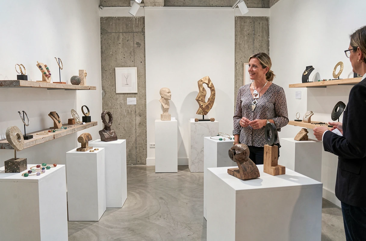 Original Boutique Galerie alliant bijoux contemporains et œuvres d'art dans un espace galerie minimaliste