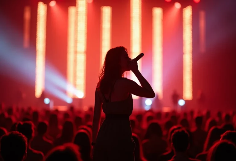 Jeune chanteuse française captivant le public avec sa voix puissante