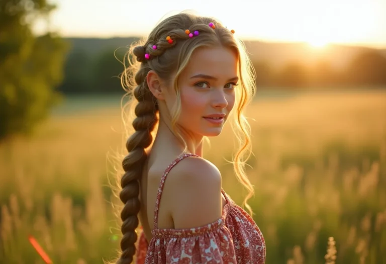 Coiffure bohème avec tresses et chignon élégant