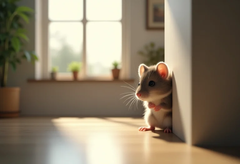 Souris grattant dans un mur de maison la nuit