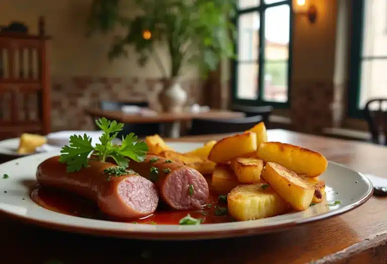 Saucisse alheira de Mirandela servie avec garnitures traditionnelles