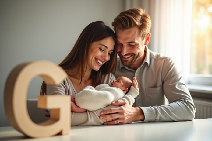 Jeunes parents souriants dans une nurserie lumineuse