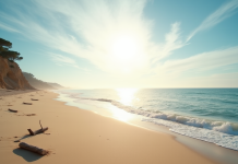 Plage méditerranéenne ensoleillée près de Nîmes matinée