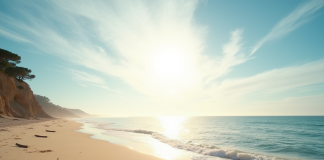 Plage méditerranéenne ensoleillée près de Nîmes matinée