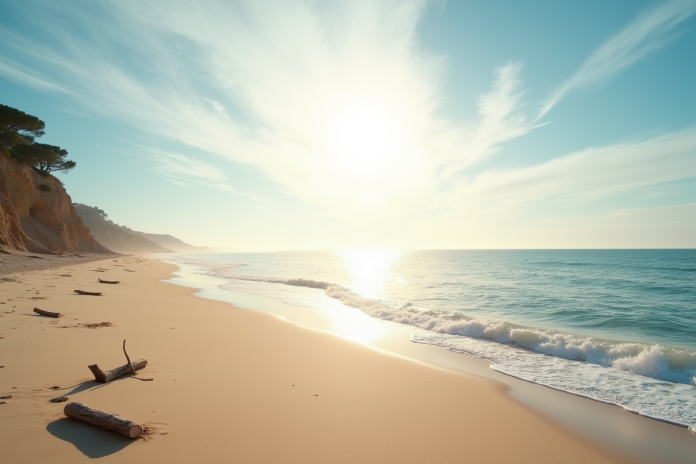 Plage méditerranéenne ensoleillée près de Nîmes matinée
