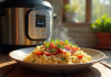 Assiette de risotto crémeux avec chorizo doré et persil