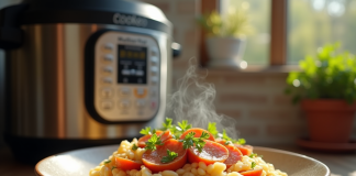Assiette de risotto crémeux avec chorizo doré et persil