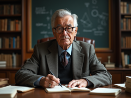 Découverte de l’informatique quantique : qui a été le pionnier ? Scientifique âgé dans une bibliothèque ancienne